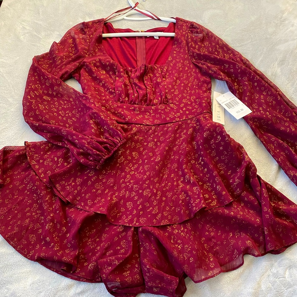 Maroon Romper w/ gold accents